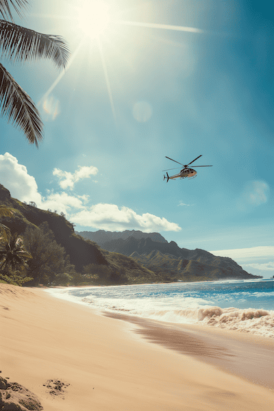 Oahu, Hawaii: Helikopterflug am Strand